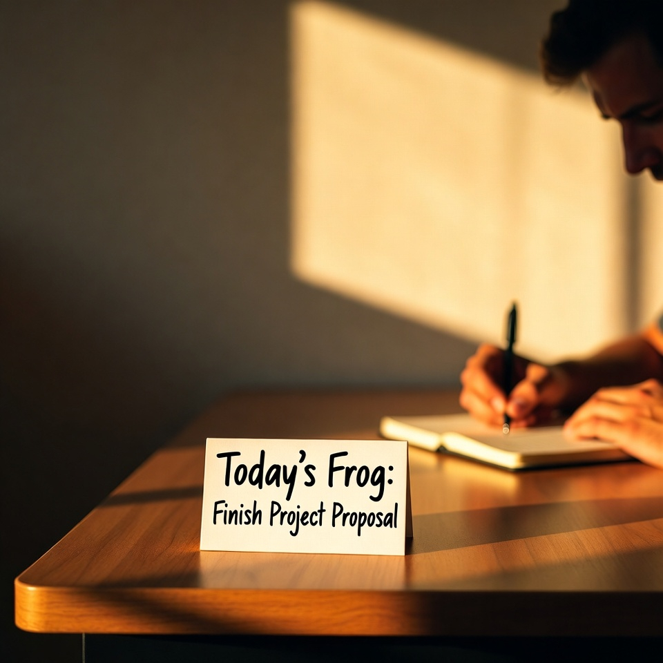 Osoba pracująca nad najważniejszym zadaniem z samego rana, zgodnie z zasadą "zjedz tę żabę".