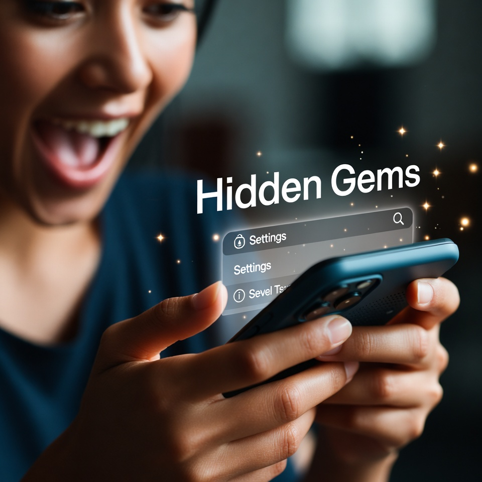 Użytkownik odkrywa ukryte funkcje Androida, przeszukując ustawienia z podekscytowaniem.