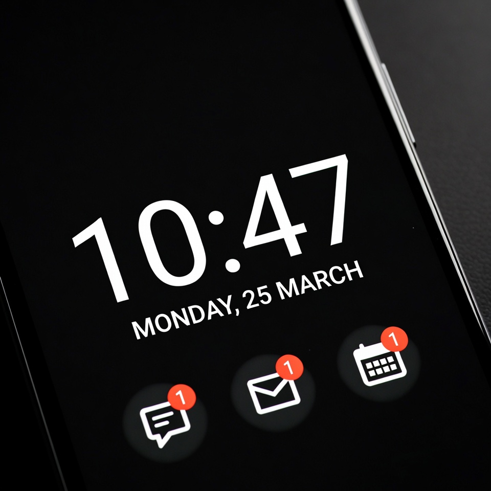 Konfigurowalny, zawsze włączony wyświetlacz Androida pokazuje czas i powiadomienia na czarnym tle.