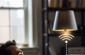 The $5 Smart Home: Automate Your Lights With This Simple Trick. 🏠💡 A person using a voice command with a smart speaker to control a lamp connected to a smart plug.