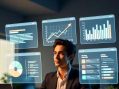 10 invites ChatGPT pour tripler votre productivité au travail. 🚀 Un professionnel qui utilise l'IA pour gérer simultanément des tâches multiples telles que les courriels, les analyses et la planification dans un espace de travail numérique.