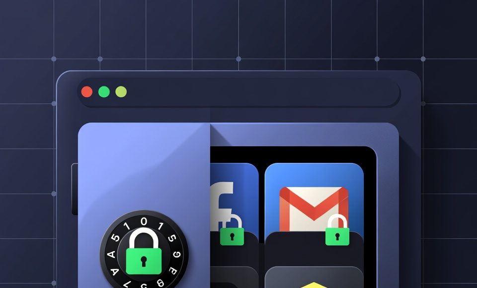 A visual representation of a password manager interface with logos securely stored in a vault.