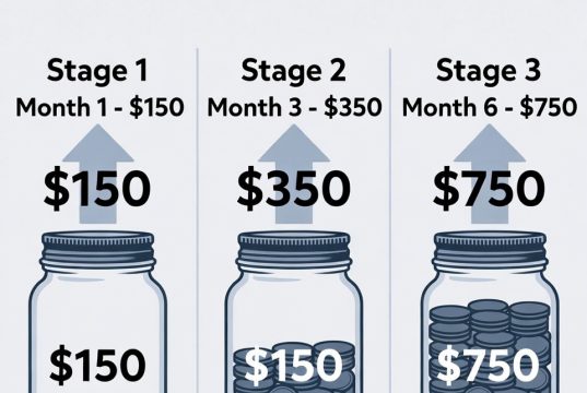 Як заощадити $500 в цьому місяці, навіть не намагаючись (хакерський хак). 💰➡️🛡️ Інфографіка, яка показує, як зростає ощадна банка за півроку за допомогою хака з мультиплікатором і періодичних депозитів.