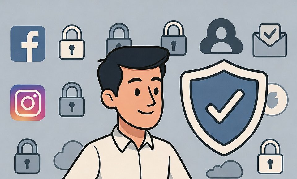 Confident person with well-organized digital security system protecting their online accounts