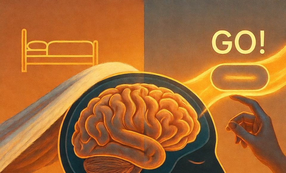 An artistic depiction of the brain being activated by the 5-second countdown to overcome the pull of comfort and laziness.