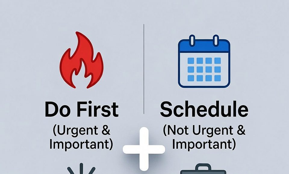 A clear infographic of the Eisenhower Matrix, showing the four quadrants: Do, Schedule, Delegate, and Eliminate.