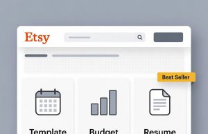 Side Hustle Starter Kit: 5 Low-Effort Ideas to Earn Extra Cash A mockup of an Etsy shop showcasing best-selling digital templates like planners and trackers.