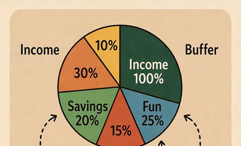 Infographic illustrating zero-based budgeting: dividing income into purpose-filled categories until it reaches zero.