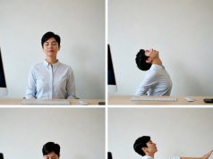 Stress-Busting Desk Exercises: Move Without Leaving Your Chair Four-panel guide showing a quick 5-minute desk exercise routine for stress relief and energy.
