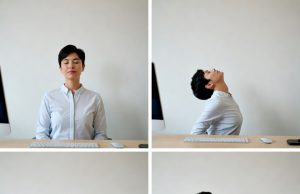 Stress-Busting Desk Exercises: Move Without Leaving Your Chair Four-panel guide showing a quick 5-minute desk exercise routine for stress relief and energy.