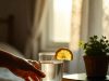 Morning Ritual Reset: 5-Minute Habits for All-Day Energy A glass of lemon water on a bedside table, representing the first morning hydration habit.