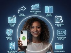 12 ukrytych funkcji Androida, które rywalizują z iPhone'em (i niektóre są lepsze). 🤖🔥 Osoba otoczona ikonami reprezentującymi 12 ukrytych funkcji Androida, celebrująca możliwości platformy.