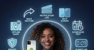 12 ukrytych funkcji Androida, które rywalizują z iPhone'em (i niektóre są lepsze). 🤖🔥 Osoba otoczona ikonami reprezentującymi 12 ukrytych funkcji Androida, celebrująca możliwości platformy.