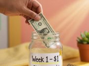The 52-Week Money Challenge: Save Over $1,300 With This Simple Trick.💰📅 Starting the 52-Week Money Challenge by placing the first dollar into a savings jar.